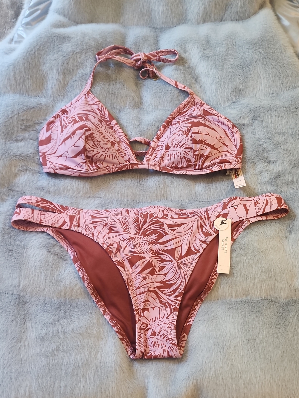 Victoria's Secret Pink Tropical Print Triangle Bikini Set 2 Piece Size XL